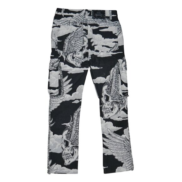 Rebel Vengeance Winged Skull Tapestry Cargo Pants Size 34x32 Goth Streetwear - Picture 3 of 13